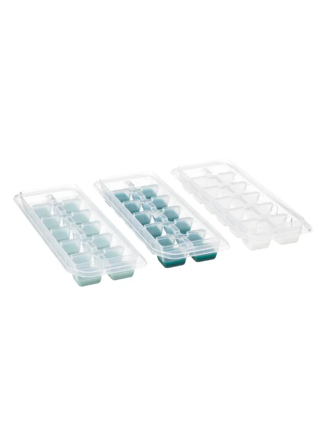 Five Simply Smart 3-Piece 12-Compartment Ice Cube Tray Clear and Teal Blue 5.5 x 9 x 26 cm 194278